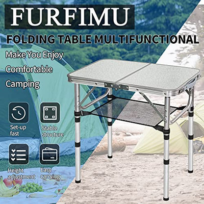 Small Folding Table with Storage Net, 24" x 16" Portable Foldable Camping Table with 3 Adjustable Height, White Metal Table for Beach, Patio, BBQ - size: S[24"*16"*24"]