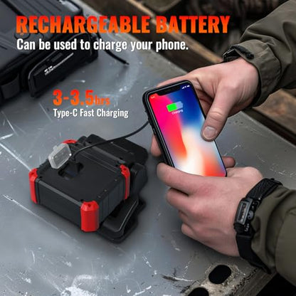 Easymaxx LED Rechargeable Work Light with Clamp, 2Pack 2100LM COB Magnetic Clip on Worklight 270° Rotating with Mobile Charger, Portable Clamp Work Light for Boats, Car Repairing, Job Site Lighting
