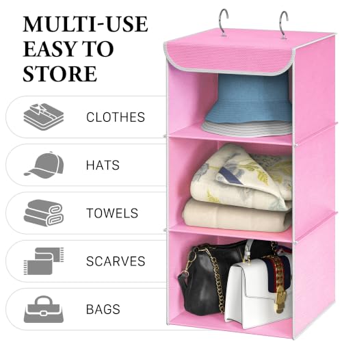 Simple Houseware 3-Shelf Hanging Closet Organizer, Fabric Storage Shelves with 57L Capacity, Pink - color: Pink