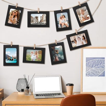 100 Pcs Paper Photo Frames 4x6 Black Picture Frame with 100 Clip 10 String Kit DIY Hanging Cardboard Photo Holder Graduation Back to School Wall Decor Wedding Home - color: Black, style: Classic