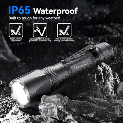 LETMY Rechargeable Flashlights High Lumens, 2 Pack 2000 Lumens Super Bright LED Tactical Flashlight, 3 Modes Samll Powerful Flash Lights with Clip, Waterproof Flashlights for Home Emergency Camping - color: Black