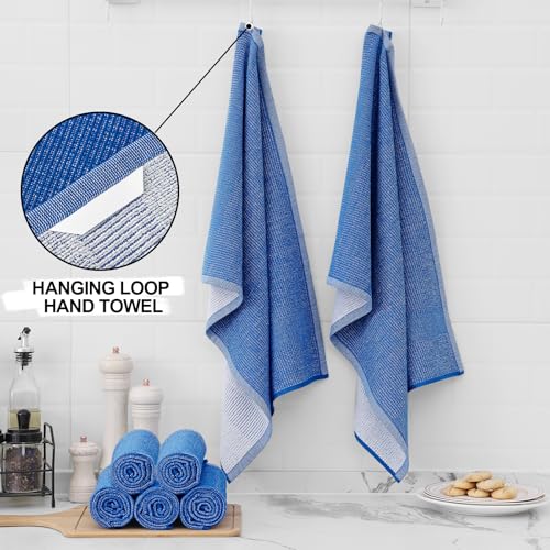 Homaxy Premium Kitchen Towels(18”x 28”, 3 Pack), Large Cotton Kitchen Hand Towels, Flat and Terry Dish Towels, 380 GSM Highly Absorbent Tea Towel Set with Hanging Loop, Blueberry - color: Blueberry, style: 3-pack