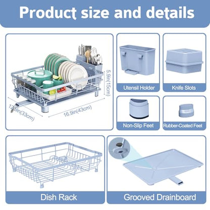 Dish Drying Rack - Space Saving Dish Rack - Dish Racks for Kitchen Counter with Drainboard,Rustproof Dish Drainer with Removable Utensil Holder,Blue - color: 1 Tier-blue