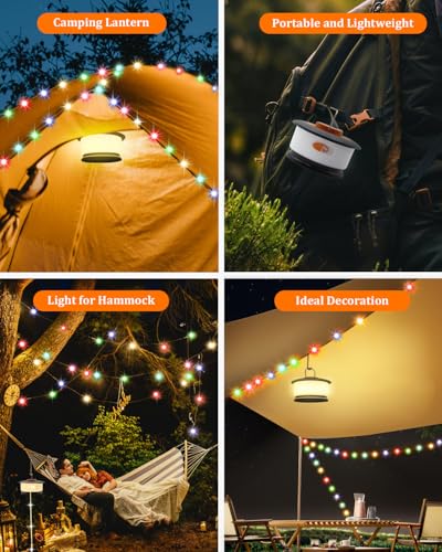 HOMEBEST Upgraded 33FT RGB Camping String Lights, Retractable Camping Lights with Music Sync, 19 Modes, Rechargeable Waterproof Tent Lights, Portable Camping Lantern for Tent, RV, Awning - color: Black&Orange