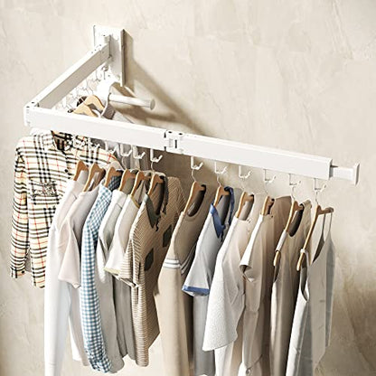 BOQORAD Wall Mounted Clothes Hanger Rack, Clothes Drying Rack,Laundry Drying Rack,Collapsible Clothes Rack Wall Mount, Retractable Drying Rack Clothing,can Fold Upward & Left & Right,White Color - size: Plus-White