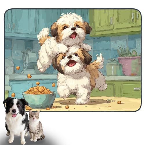 Nuxovilar Pet Food Mat Dog Supplies Playful Puppy-Designed Polyester (23.62×17.71 inches) Bowl Water Spill Pad Feeding Essentials for Kitchen, Patio, Pet Dining Nook - color: HC00143