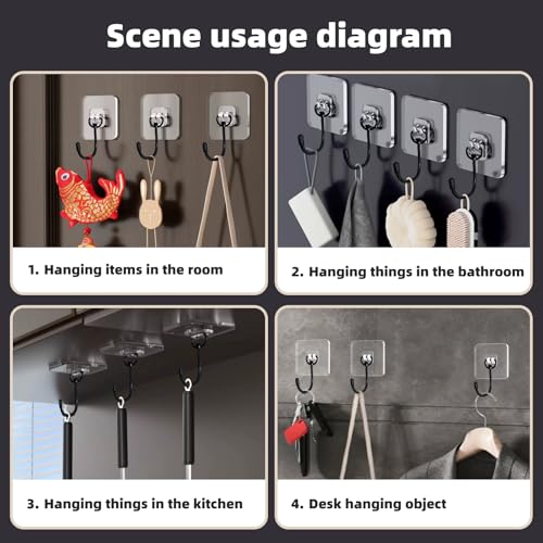 DTmasao 100 Packs Large Hooks for Heavy-Duty Hanging 44Ib(Max) Wall Hangers - No Nails, Self-Adhesive Traceless, Waterproof Rustproof, Bathroom Kitchen Home Use