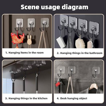 DTmasao 100 Packs Large Hooks for Heavy-Duty Hanging 44Ib(Max) Wall Hangers - No Nails, Self-Adhesive Traceless, Waterproof Rustproof, Bathroom Kitchen Home Use