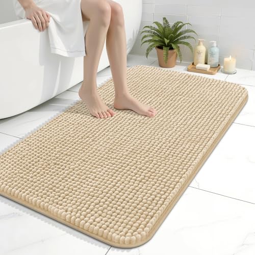 Arotive Bathroom Rugs 36" x 24", Ultra Soft Absorbent Chenille Bath Rugs, Non-Slip Rubber Backing, Machine Washable Bath Mats for Bathroom Floor, Tub and Shower, Home Decor Accessories, Beige - color: Beige, size: 36" X 24"