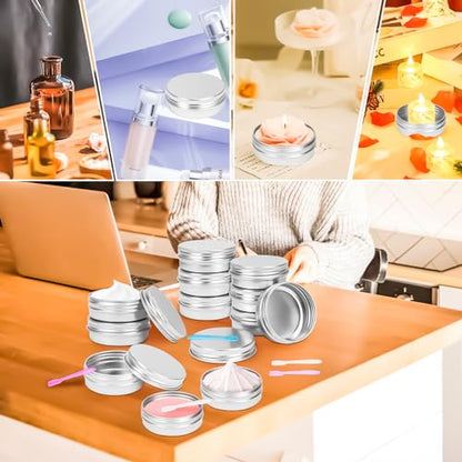 16Pack 2oz Tin Jars, 60ml Metal Tin cans, 2Ounce Aluminum tin can jar Containers with Screw Lid for Lotion Bars, Spices, Salve, Balms, Beard Balm, Toiletries, Creams, Samples, Makeup Cosmetic - color: Silver