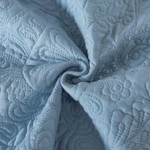 HoneiLife Quilt Set Queen Size - Microfiber Bedspread 3-Piece, Reversible Coverlets Lightweight Bedcover Queen Quilt Bedding Sets for Spring/Summer Use - color: Light Blue, size: Queen/Full-90"x96"