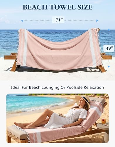 LANE LINEN Large Pool Towels, XL Beach Towel 2 Pack, Pre-Washed, No Shrink, Quick Dry Oversized Beach Towels, Stylish Beach Towel for Women, Sand Free Towel, 39"x71" - Quartz Pink - color: 24: Quartz Pink, size: Pack of 2
