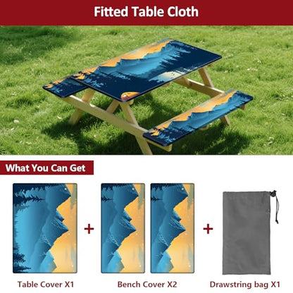 Picnic Table Cover with Bench Covers 6FT 3PCS, Camping Essentials Waterproof Windproof Tablecloth with Drawstring Bag, Fitted Rectangle Tables and Seats, 72", Lakeside Ember - color: Lakeside Ember, size: 72"