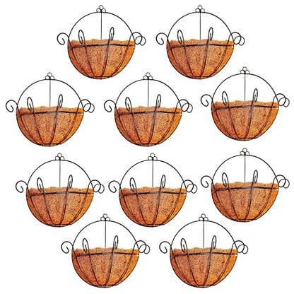 ShopLaLa Wall Planters Outdoor Plants (10 Pack, 10 Inch) Balcony Planters Railing Hanging Fence Planter Over Railing Planters Coco Liner, Wall Mounted Flower Basket Metal Wire Deck Porch Patio Garden - size: 10" (25cm) x 10 Pack
