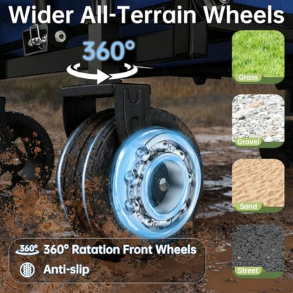 Extra Long Collapsible Wagon Cart, 480LBS Heavy Duty Utility Wagons with All-Terrain Wheels, Foldable Grocery Carts for Gardening, Shopping, Beach, Camping, Royal Blue - color: Royal Blue