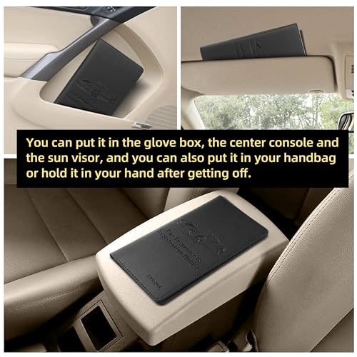 Premium Car Registration & Insurance Card Holder with Magnetic Closure & Clear Pockets, Glove Box Organizer for Documents, Driver's License (Black)