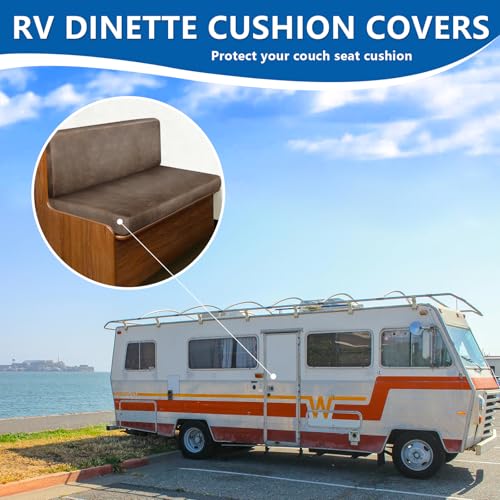 ANARACHON Leather Look RV Dinette Cushion Covers, Stretchable Camper Couch Cushion Covers Washable RV Bench Seat Cover for Travel Trailer Couch (2 Backrest Cover & 2 Bench Cover, 02 Light Brown) - color: 02 Light Brown, size: 2 Sets
