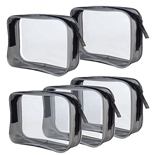 Wobe 5 Packs Clear Cosmetics Bag TSA Approved, PVC Zippered Toiletry Carry Pouch Portable Makeup Bag for Vacation Travel, Bathroom and Organizing Waterproof Makeup Bag Vinyl Plastic Organizer Case - color: Transparent, size: Medium (Pack of 5)