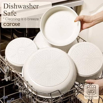 CAROTE 33pcs Pots and Pans Non Stick, Cookware Sets Detachable Handle, Induction Kitchen Pots and Pans, NonStick Cooking Set, Oven/Dishwasher/Fridge Safe, Space Saving - color: Cream White, size: 33 Piece