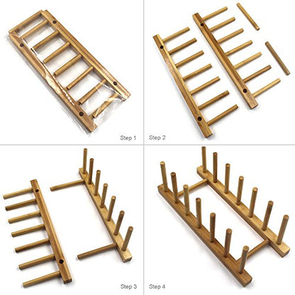 INNERNEED Bamboo Wooden Plate Racks Dish Stand Holder Kitchen Storage Cabinet Organizer for Dish/Plate/Bowl/Cup/Pot Lid/Cutting Board (Pack of 2) - size: Pack of 2