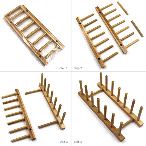 INNERNEED Bamboo Wooden Plate Racks Dish Stand Holder Kitchen Storage Cabinet Organizer for Dish/Plate/Bowl/Cup/Pot Lid/Cutting Board (Pack of 4) - size: Pack of 4