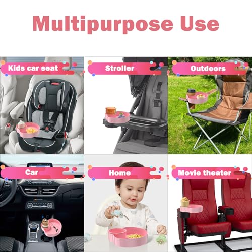 [2 Packs] Kids Car Seat Tray, Travel Tray with Cup Holder for Toddler Baby, Kids Car Seat Food Snack Organizer for Road Trip, Stroller snack, travel must haves - Pink - color: Pink-2 Packs