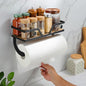 Farmhouse Paper Towel Holder with Emj Funny Memes Kitchen Organizer Shelf, Rustic Brown Wall Mount/Adhesive Hand Towel Roll Shelf & Spice Rack for Kitchen, Bathroom RV, Apartment