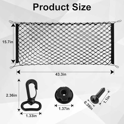 Cargo Net, Premium Dual-Layer Nylon Cargo Net for SUV, Automotive Exterior Accessories, Adjustable Elastic Trunk Net with Hook, Car Accessories for SUV, Truck, Pickup(43.3x15.7 Inch) - size: 43.3x15.7 Inch