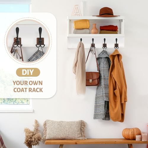VIS'V Coat Hooks Wall Mount, Wooden Coat Hanger Hooks for Entryway Doorway, Brown, 4 Pcs - color: Brown