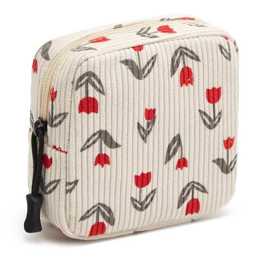 Small Makeup Bag for Purse,Mini Cosmetics Bag cute Zipper corduroy Cosmetic Pouch Storage Pouch Travel Toiletry Organizer for Women Girls(Tulip Red) - color: B-Tulip Red
