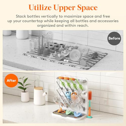 Lifewit Large Baby Bottle Drying Rack 15 Hooks, Newborn Essentials Must Haves, Bottle Storage Organizer for Countertop, Cabinet, Rack Dryer Holder for Pacifiers, Pump Parts, Baby Stuff - size: Large-15 Hooks, style: without Drain Mat
