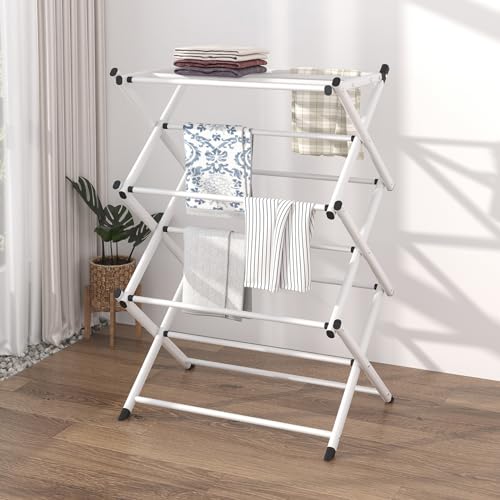 Household Indoor Folding Clothes Drying Rack, Dry Laundry and Hang Clothes,Towel Rack for Storage (White) - color: White