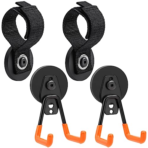 Homde 4Pcs Strong Magnetic Hook, Heavy Duty Magnet Holder for Garage Workshop RV, Utility Hanger for Hose Cable Rope Garden Tool, Wall Storage Hooks for Indoor Outdoor Hanging - color: 2 Black+2 Orange