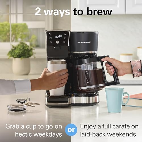 Hamilton Beach 2-Way 12 Cup Programmable Drip Hot and Iced Coffee Maker & Single Serve Coffee Machine, AquaFlow Showerhead, Glass Carafe, Auto Pause and Pour, Black (47500J) - color: Black