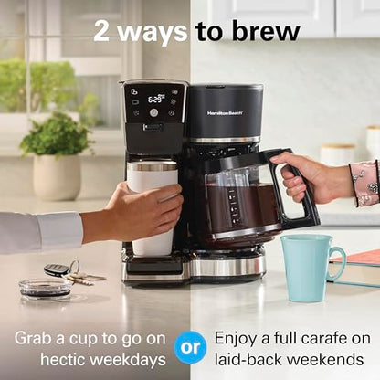 Hamilton Beach 2-Way 12 Cup Programmable Drip Hot and Iced Coffee Maker & Single Serve Coffee Machine, AquaFlow Showerhead, Glass Carafe, Auto Pause and Pour, Black (47500J) - color: Black