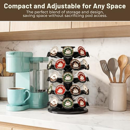 EVERIE Coffee Pod Carousel Organizer for Countertop, Holds 40 Single-Serve Coffee Pods, Smooth 360° Rotating Holder, Space-Saving Coffee Station Storage, Compact 8" x 8" x 12.4"