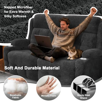 RV Loveseat Recliner Sofa, Reclining Loveseats Couch for RV Furniture, Home Theater Seating with Massage, USB, Insert Pockets, Cup Holders, 150° Wall Hugger RV Recliners Sleeper Sofa - color: Velvety Gray, size: Loveseat-G1