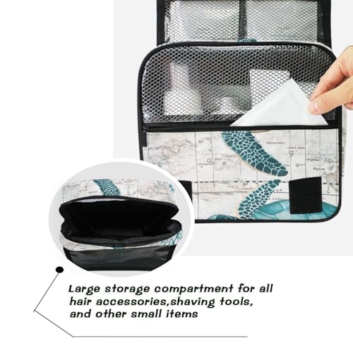 Retro Sea Turtle Nautical Map Hanging Toiletry Makeup Bag Travel Organizers Toiletries Cosmetics Bag for Men Women - color: Turtle