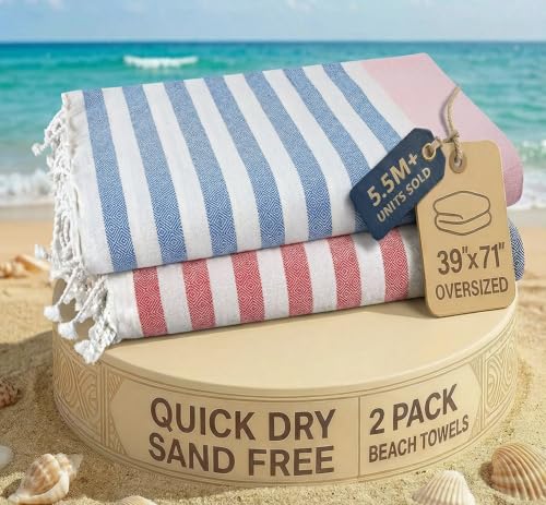 LANE LINEN Extra Large Beach Towel, 2 Pack Beach Towels Oversized, Pre-Washed, Quick Dry Pool Towels, Stylish Light Beach Towel for Women, Absorbent Sand Free Towel, 39"x71" - Old Glory Pink - color: 22: Old Glory Pink, size: Pack of 2