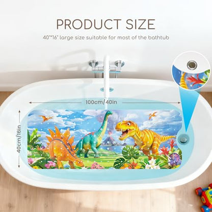 Baby Bath Mat for Tub, Non Slip Kids Bath Shower Mat, 40 X 16 Inch Large Bathtub Mat with Drain Holes and Suction Cups for Toddlers, Machine Washable and Waterproof (Dinosaur) - color: Dinosaur