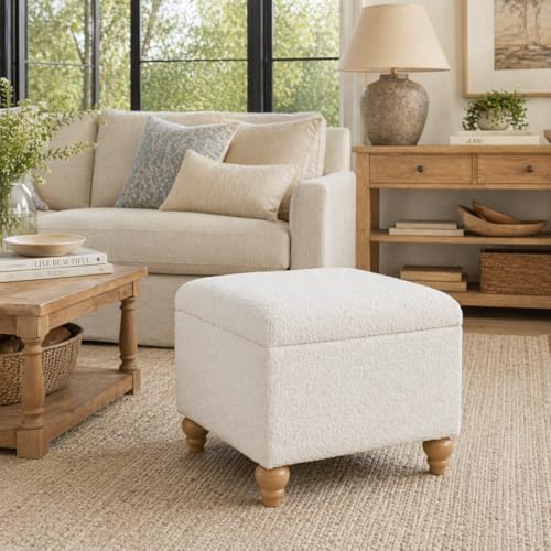 HomePop 22" Medium Rectangular Storage Ottoman - Cream Boucle - color: Cream Boucle