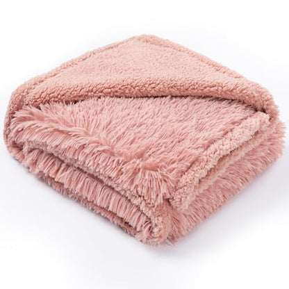 Pink Waterproof Calming Dog Blanket Reversible Faux Fur Sherpa Blankets for Couch Covers Fuzzy Pet Bed Cover Sofa Furnitures Protective(Pink,L-65x57in) - color: Pink, size: L-65x57in