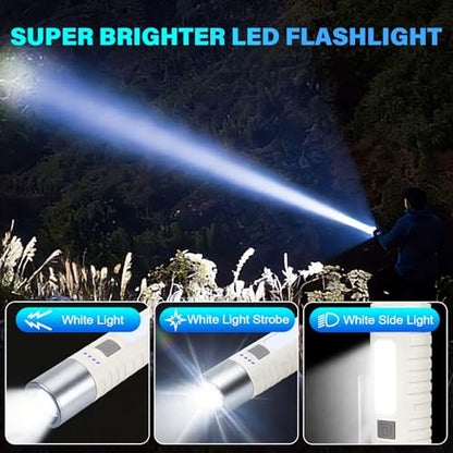 Small Rechargeable LED Flashlight, 500LM Ultra-Lightweight Handheld Light with COB Side Light, Zoomable, 4 Modes, USB-C, Perfect for Camping, Power Outage, Home Emergency