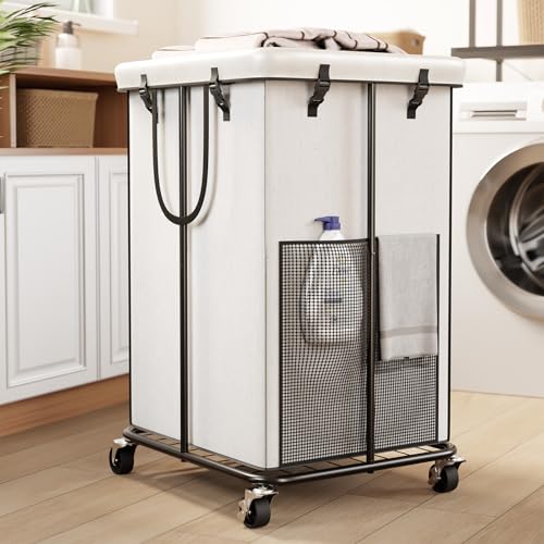 150L Large Laundry Basket with Wheels, Rolling Laundry Hamper with Removable Laundry Bag & Metal Frame, Oxford Fabric Dirty Clothes Hampers for Bedroom, Laundry Room, Bathroom, Dorm(White) - color: White