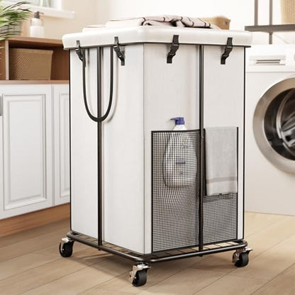 150L Large Laundry Basket with Wheels, Rolling Laundry Hamper with Removable Laundry Bag & Metal Frame, Oxford Fabric Dirty Clothes Hampers for Bedroom, Laundry Room, Bathroom, Dorm(White) - color: White