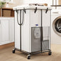 150L Large Laundry Basket with Wheels, Rolling Laundry Hamper with Removable Laundry Bag & Metal Frame, Oxford Fabric Dirty Clothes Hampers for Bedroom, Laundry Room, Bathroom, Dorm(White) - color: White