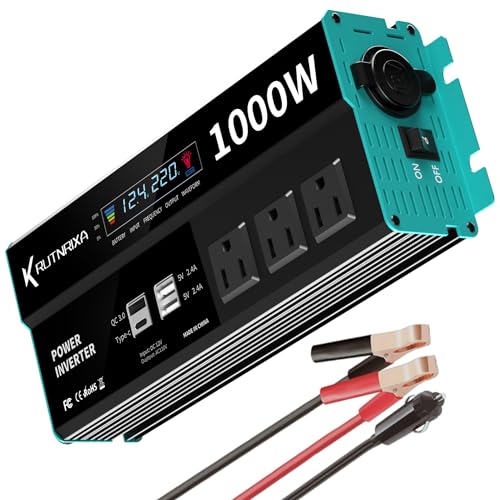 1000W Power Inverters 12V DC to 110V AC Converter for Vehicles USB-C/PD 25 Watts Fast Charging Ports Car Charger Adapter with a Cigarette Lighter Ports Plug Outlet - size: Modified sine wave-1000W