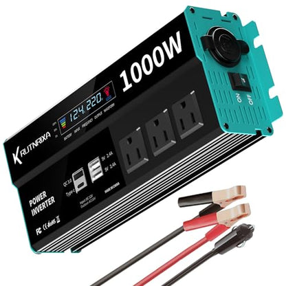 1000W Power Inverters 12V DC to 110V AC Converter for Vehicles USB-C/PD 25 Watts Fast Charging Ports Car Charger Adapter with a Cigarette Lighter Ports Plug Outlet - size: Modified sine wave-1000W