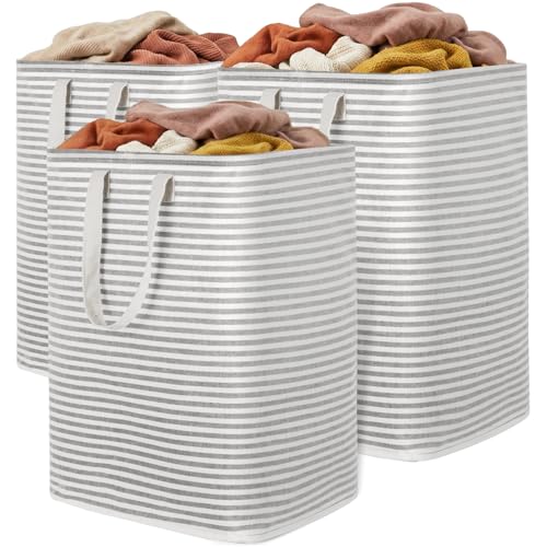 Lifewit 3 Pack Laundry Basket 90L Each, Collapsible Clothes Hamper with Reinforced Handles, Freestanding Waterproof Design for Bedroom and Laundry Room, Grey 270L Total - color: Grey, size: 3 x 90L