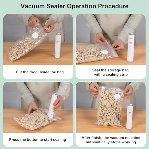 Handheld Vacuum Sealer for Food Storage – Portable & Rechargeable, Easy One-Hand Automatic Operation, 1 Vacuum Sealer + 30 Food Reusable Bags